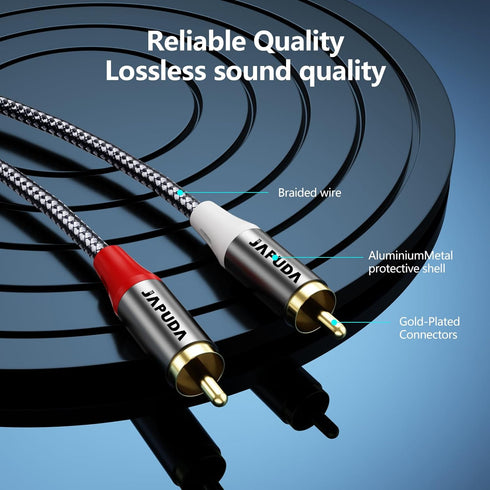3.5mm to RCA Audio Cable, HiFi Sound Headphone Jack Adapter Metal Shell RCA Y Splitter RCA Auxiliary Cord 1/8 to RCA Connector for Phone Speaker M...