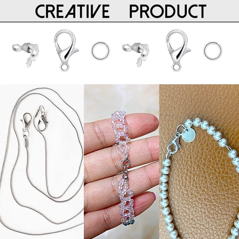 1250 Pieces Jewelry Making Accessories Set Includes 800 Pieces Open Jump Ring Connectors 300 Pieces Bead Tips Knot Covers and 150 Pieces Lobster C...