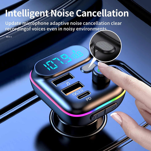 Bluetooth Adapter for Car, Wireless FM Radio Transmitter, Wireless Bluetooth 5.0, MP3 Music Player, QC3.0 + PD 20W USB Car Charger, 7 Colors LED B...