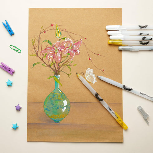 Ohuhu Gold Silver White Gel Pens: 12 Pack Extra Fine Point Pens Opaque Gel Ink Pens Smooth White Ink Pens for Highlight Black Paper Art Drawing Sk...