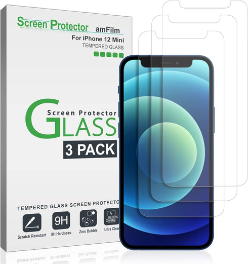 amFilm Glass Screen Protector Compatible with iPhone 12 Mini 5.4" Display, 2020, with Easy Installation Tray, Tempered Glass, 3 Pack...