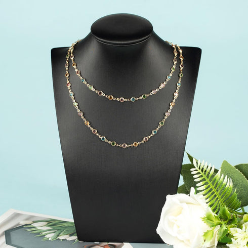 YOUBEIYEE 3 Meters Colorful Rhinestone Jewelry Chain Gold Plated Brass Chain for Jewelry Making Mixed Color Glass Bead Flower Craft Chain Roll...