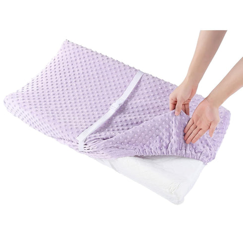 Solid Changing Table Pad Cover Cradle Sheet, Fits 32"/34''x16" Contoured Diaper Changing Pad, Ultra Soft Cozy Minky Dots Plush Changing Table Cove...