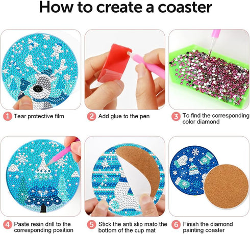 DOTSOPS 8 Pcs Christmas snowman Diamond Painting Coasters Kits with Holder - DIY Diamond Art Coaster - Non Slip Coaster for Adults Diamond Paintin...