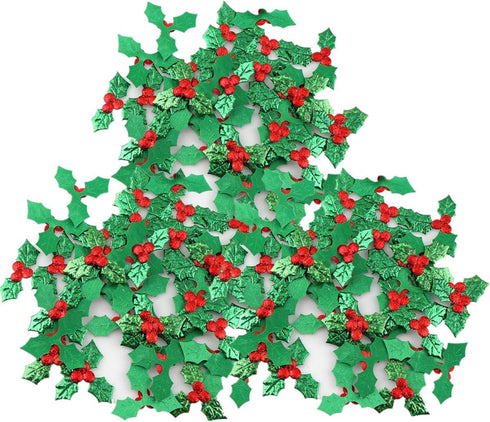 100 Pack Christmas Holly Leaves and Berries Appliques Laser Confetti Fabric Embellishment for Tree, Stocking, Scrapbook, Wreath, Cards Decorations...