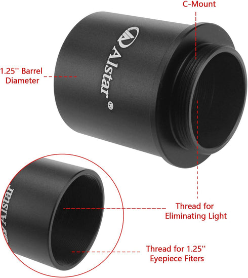 Alstar C Mount to 1.25" Video Camera Barrel Adapter Telescope Astrophotography - for one C-Mount (male thread) to 1.25" eyepiece convertor for tel...