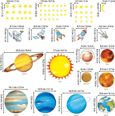 DECOWALL DS4-8007 Planets in The Space Kids Wall Stickers Wall Decals Peel and Stick Removable Wall Stickers for Kids Nursery Bedroom Living Room ...