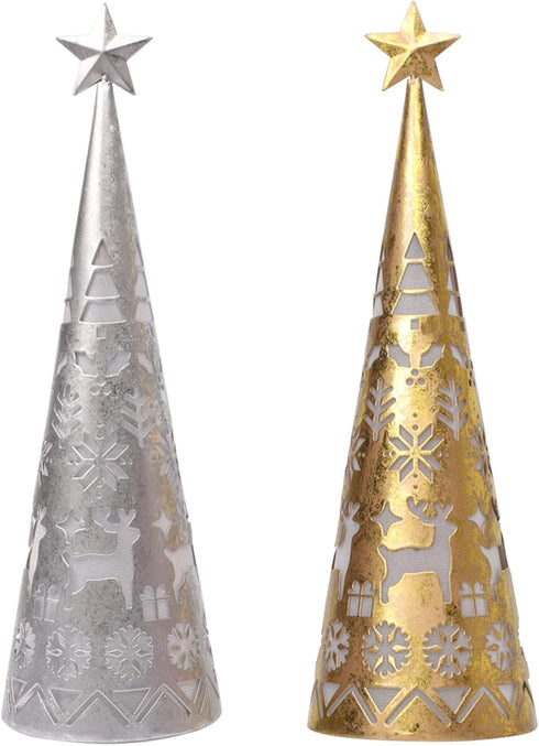 Juegoal 11.6 Inch Lighted Christmas Table Decorations with Star, Cone Shaped 10 LED Lights Battery Operated, Indoor Xmas Holiday Wedding Party Tab...
