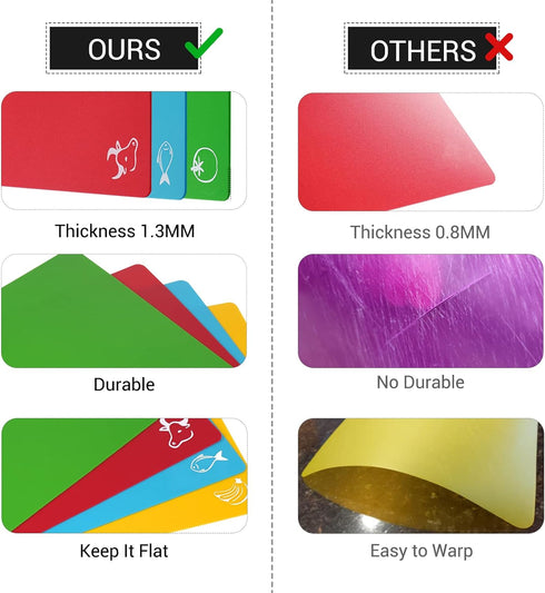 Cutting Board Mats Set, Extra Thick Flexible Plastic Kitchen Chopping Board, Colored Mats with Food Icons & Easy-Grip Handles, Dishwasher Safe, Se...