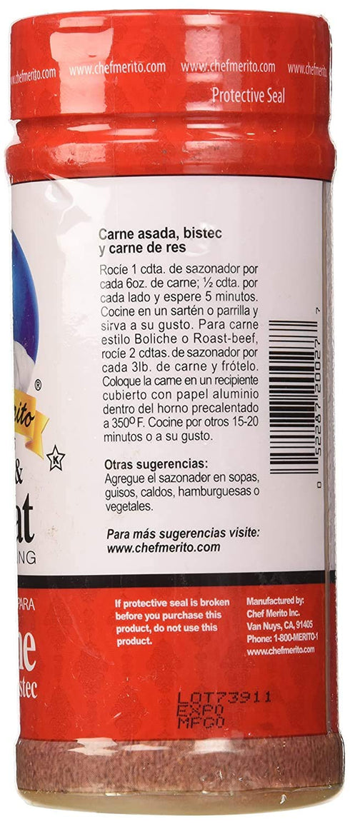 Chef Merito Steak & Meat Seasoning Powder Carne Asada & Bistec 14 oz, Pack of 2 | Chicken Nuggets, Thighs, Steak Seasoning, Grilled, Meat Seasonin...