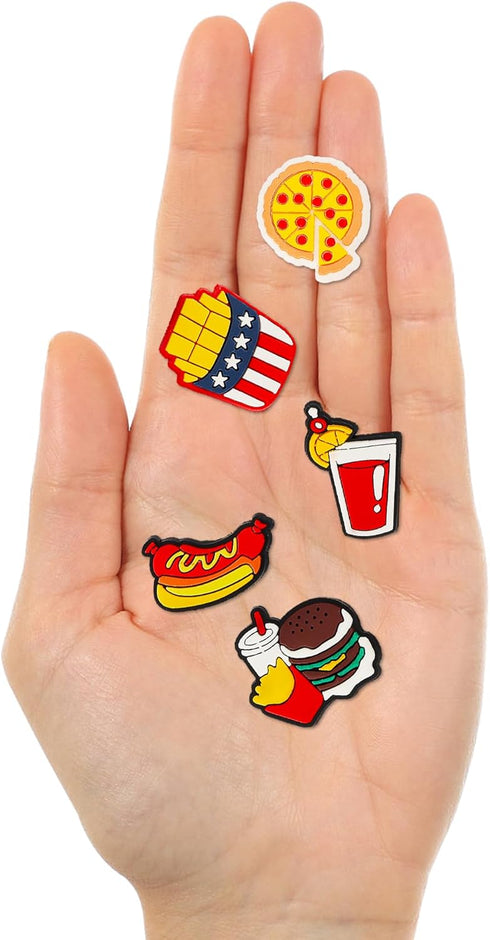 Food Themed Shoe Decoration Charms, 20Pcs Hamburg Pizza Dessert Charms for Shoe Wristband Decoration, PVC Shoe Charm Accessories for Party Favor H...