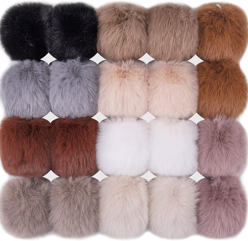 BQTQ 20 Pieces Faux Fur Pom Pom Balls DIY Faux Rabbit Fur Fluffy Pompoms with Elastic Loop for Hats Keychains Scarves Gloves Bags Accessories(10 S...