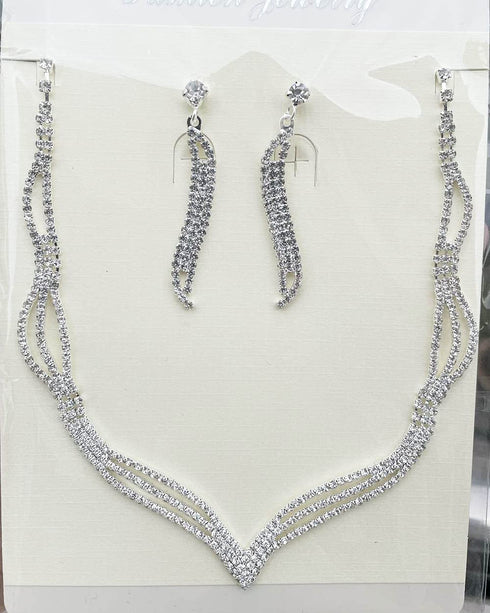 Bride Wedding Crystal Necklace Earrings Set Silver Bridal Choker Necklaces Jewelry for Women and Girls...