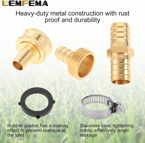 4 Sets 1/2 Inch Solid Brass Garden Hose Connector Repair Kit,Water Hose Mender Female Male Hose Coupling with Stainless Steel Clamp, Tape and Rubb...