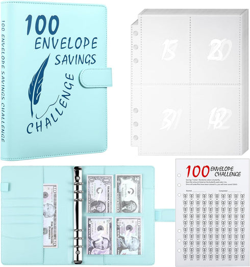 MUQING 100 Envelope Challenge Binder, Money Saving Envelopes for Cash Challenge, Saving $5050 Budget Planner Book, 25 Sheets Silkscreen to Digital...