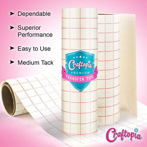 Craftopia vinyl transfer paper tape roll 12 inch x 8 feet clear, red alignment grid application tape for cricut cameo silhouette self adhesive ora...