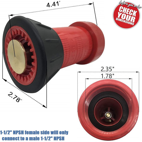Happy Tree 1-1/2" NPSH Fire Hose Nozzle Polycarbonate Spray Jet Fog Industrial Fireman 1.5" Nozzle 75 gpm Fire Equipment FHSN02...