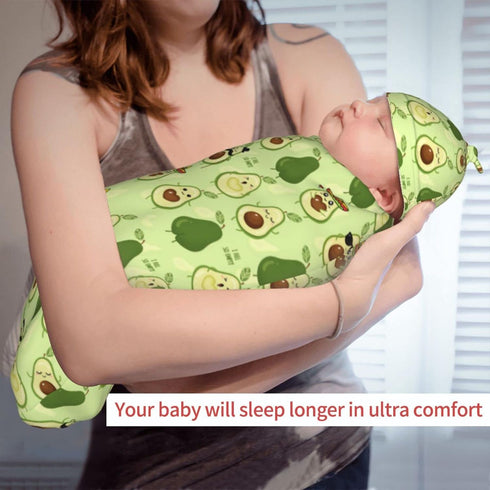 Cute Avocado Newborn Swaddle Blanket with Hat Sets Newborn Receiving Blanket for Boy Girl Swaddle Sack Shower Infant Gift...