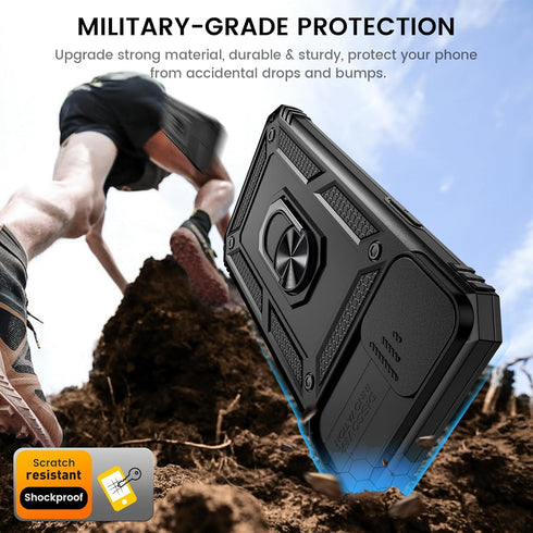 Goton for iPhone 15 Case with Screen Protector - Slide Camera Cover Protective Phone Case with Ring Stand, Heavy Duty Shockproof Rugged Bumper for...