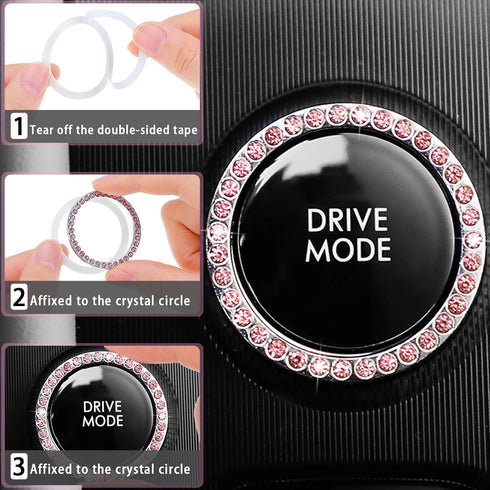 10 Pc Pink Leather Steering Wheel Cover Set - With Seat Belt Pads, Cup Holders, Bling Buttons...