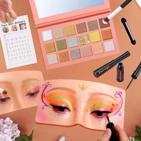 Makeup Practice Face Board, Silicone Makeup Mannequin Face for Makeup Artist Supplies, Mannequin Face for Makeup Practice with Makeup Brushes Rhin...