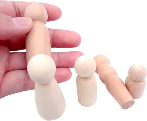 Pack of 5 Unfinished Peg Dolls, Unpainted Puppet Bodies, Wooden Peg People Marionette Bodies...