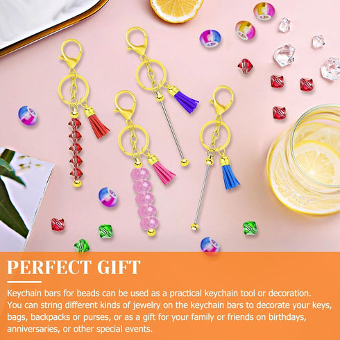 8Pcs Beadable Keychains Bars,DIY Keychains Bars Metal Bead Keychain Removable Beadable Keychain Blanks Keychain Bars with 50pcs Jump Ring for Keyc...