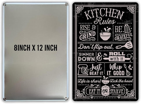 QIONGQI Funny Kitchen Quote Metal Tin Sign Wall Decor Kitchen Rules Sign for Home Kitchen Coffee Shop Decor Gifts...