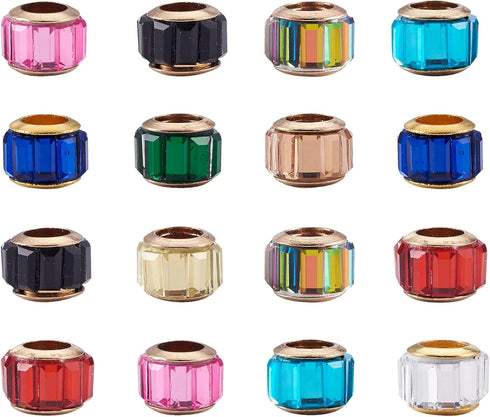 Cheriswelry 100pcs Faceted Rondelle Glass European Beads Crystal Large Hole Loose Spacer Beads 5mm Hole Slide Charms fit Snake Chains Braided for ...