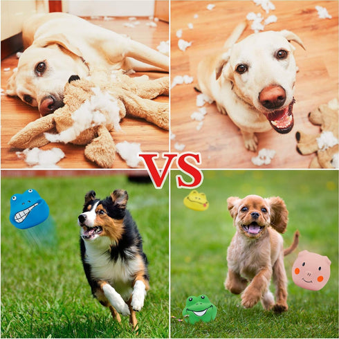 Squeaky Dog Toys Durable Soft Latex Rubber Teething Chewing Interactive Fetch Play Squeak Puppy Toys with Funny Face for Puppy Small Medium Dog 6p...