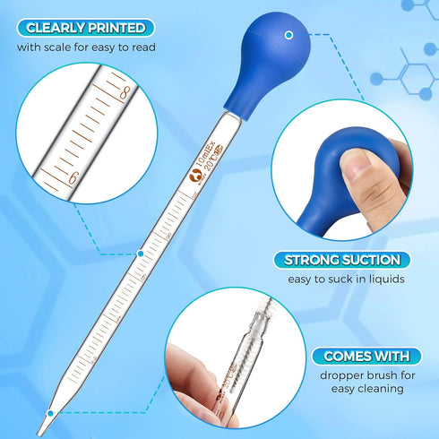 Weewooday Glass Droppers Pipettes Graduated Lab Dropper Glass Liquid Pipette with Big Rubber Hats 20 cm Glass Stir Rod Washing Brush Transfer for ...