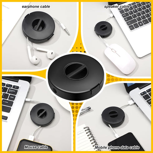 9 Pcs Charging Cord Organizer Black Portable Charger Cord Holder Round Storage Cable Winder Retractable Cable Management Flexible USB Cable Reel f...