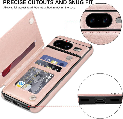 for Google Pixel 8 Case Leather Wallet with Card Holder, Flip Cover Kickstand Magnetic Closure Shockproof Heavy Duty Protective Case for Google Pi...