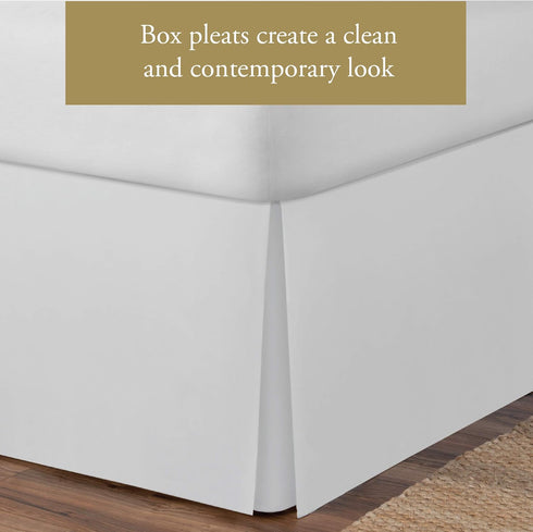 Luxury Hotel Tailored Bed Skirt, Box Pleats, 14 Inch Drop, Queen, White...