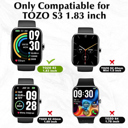 2 Pack Protective Case Compatible with TOZO S3 Smart Watch Screen Protector, Hard PC Bumper Cover Built-in Tempered Glass for TOZO S3 1.83” Watch ...