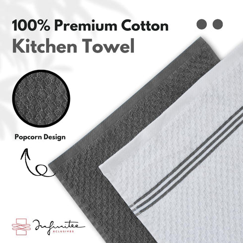 Infinitee Xclusives 100% Cotton Kitchen Towels - 15x25 Inch Ultra Soft Tea Towel, Super Absorbent Terry Dish Towels for Kitchen Linens |Grey|...