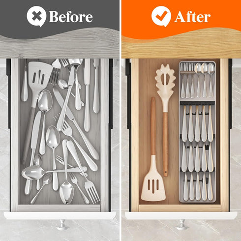 Lifewit Compact Flatware Drawer Organizer, Narrow Silverware Tray for Kitchen Drawers, Plastic Cutlery Holder for Spoons, Forks and Knives, Utensi...