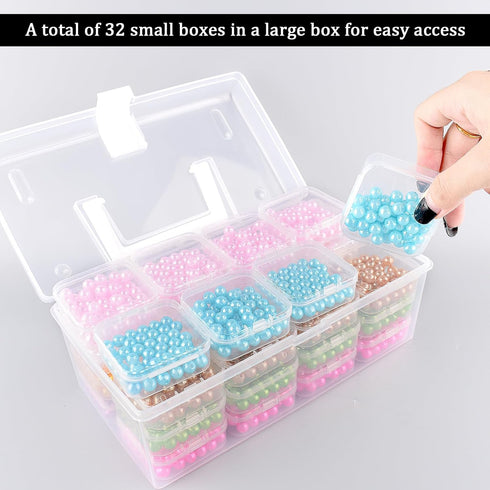 Craft Organizer Upgraded 32 Piece Small Bead Organizer and Storage Plastic Box, Mini Clear Bead Organizer, Clear and Stackable with Label Stickers...