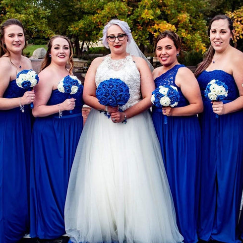 Artificial Flowers 25pcs Real Looking Royal Blue Foam Fake Roses with Stems for DIY Wedding Bouquets White Bridal Shower Centerpieces Arrangements...