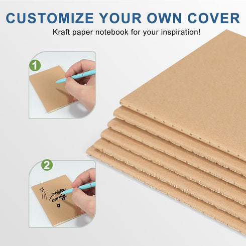 Small(Mini) Pocket Notebook Set, DIY Kraft Brown Cover, Quality Blank Unlined Material,Attention to Detail,5.1" X 3.5", 22 Pages Per Notebook, 6-P...