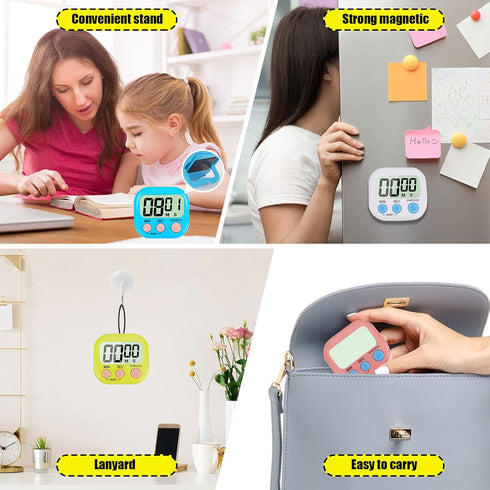 4-Piece Multi-Function Electronic Timer, Learning Management, Suitable for Kitchen, Study, Work, Exercise Training, Outdoor Activities(not Includi...