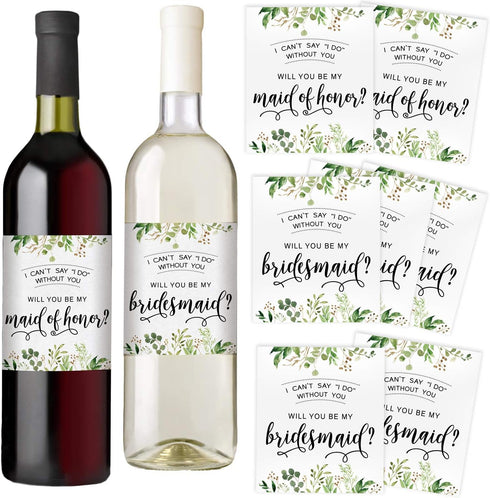 Printed Party Bridesmaid Proposal Wine Bottle Label Gift, Greenery, Set of 8...