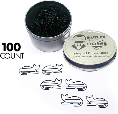 Animal Cat Shaped Paper Clips in Silver Tin and Gift Box Great for Paper Clip Collectors or Animal Lovers (Black 100 Count)...