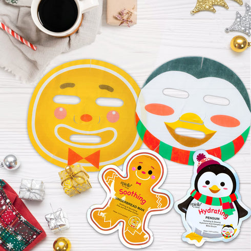 Epielle Christmas Holiday Character Sheet Mask Assortments, Santa, Reindeer, Snowman, Elf, Gingerbread, Penguin| Stocking Stuffers, Christmas Gift...