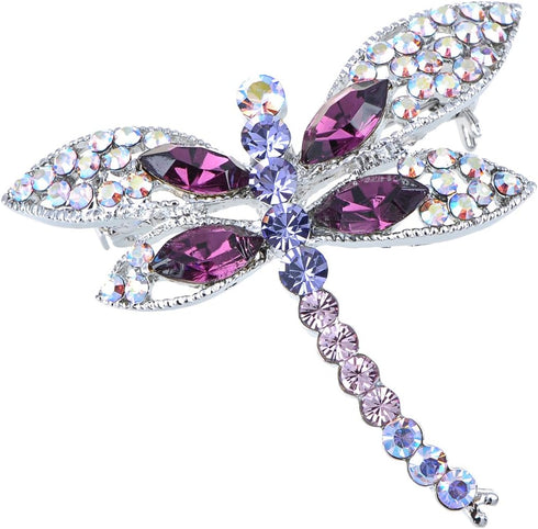 Alilang Silvery Tone Iridescent Multi Rhinestones Colorful Dragonfly Brooch Pin...