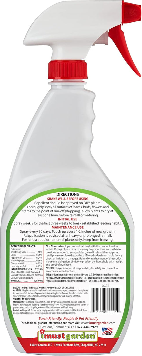 I Must Garden Deer Repellent: Mint Scent Deer Spray for Gardens & Plants – Natural Ingredients – 32oz Ready to Use...