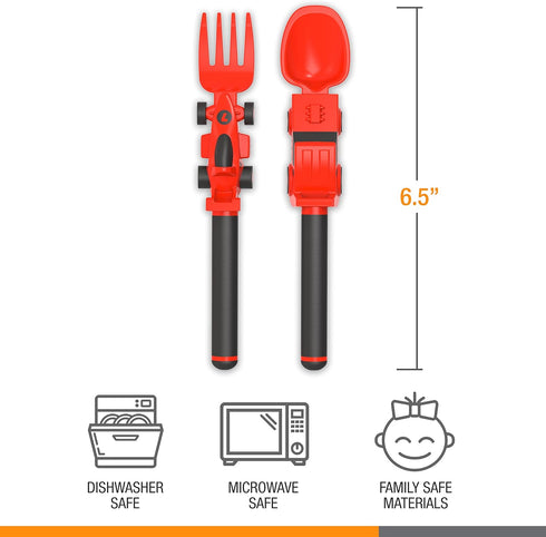 Dinneractive Utensil Set for Kids – Red Race Car Themed Fork and Spoon for Toddlers and Young Children – 2-Piece Set...