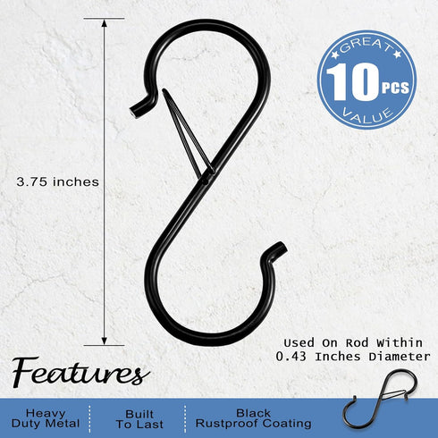 ADIIL 10 Pcs S Hooks for Hanging with Safety Buckle, Heavy Duty Metal S Shaped Closet Hooks for Hanging Plants, Kitchen Utensils, Jeans, Bags, Pot...