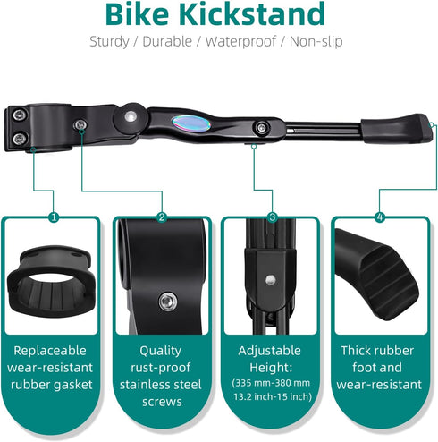 Adjustable Bike Kickstand, Aluminum Bicycle Kickstand, Rear Mount Kickstand, Bike Kick Stand for Mountain Bike/700 Road Bike/BMX for 22'' 24'' 26'...