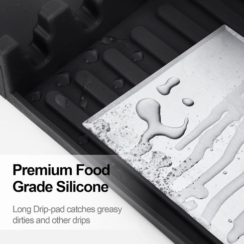 Silicone Griddle Tools Mat for Blackstone,16.9“ x 11.8" Spatula Mat with Drip Pad,Heat-Resistant Grill BBQ Caddy Utensils Holder for Kitchen,Cooki...